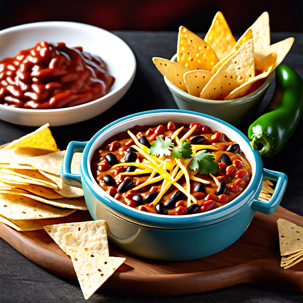 chili cheese dip with tortilla chips