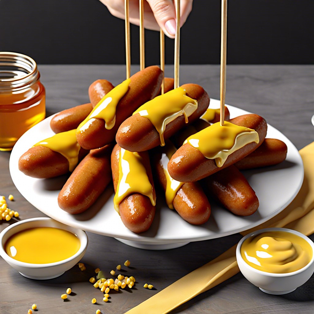 corn dog bites and honey mustard