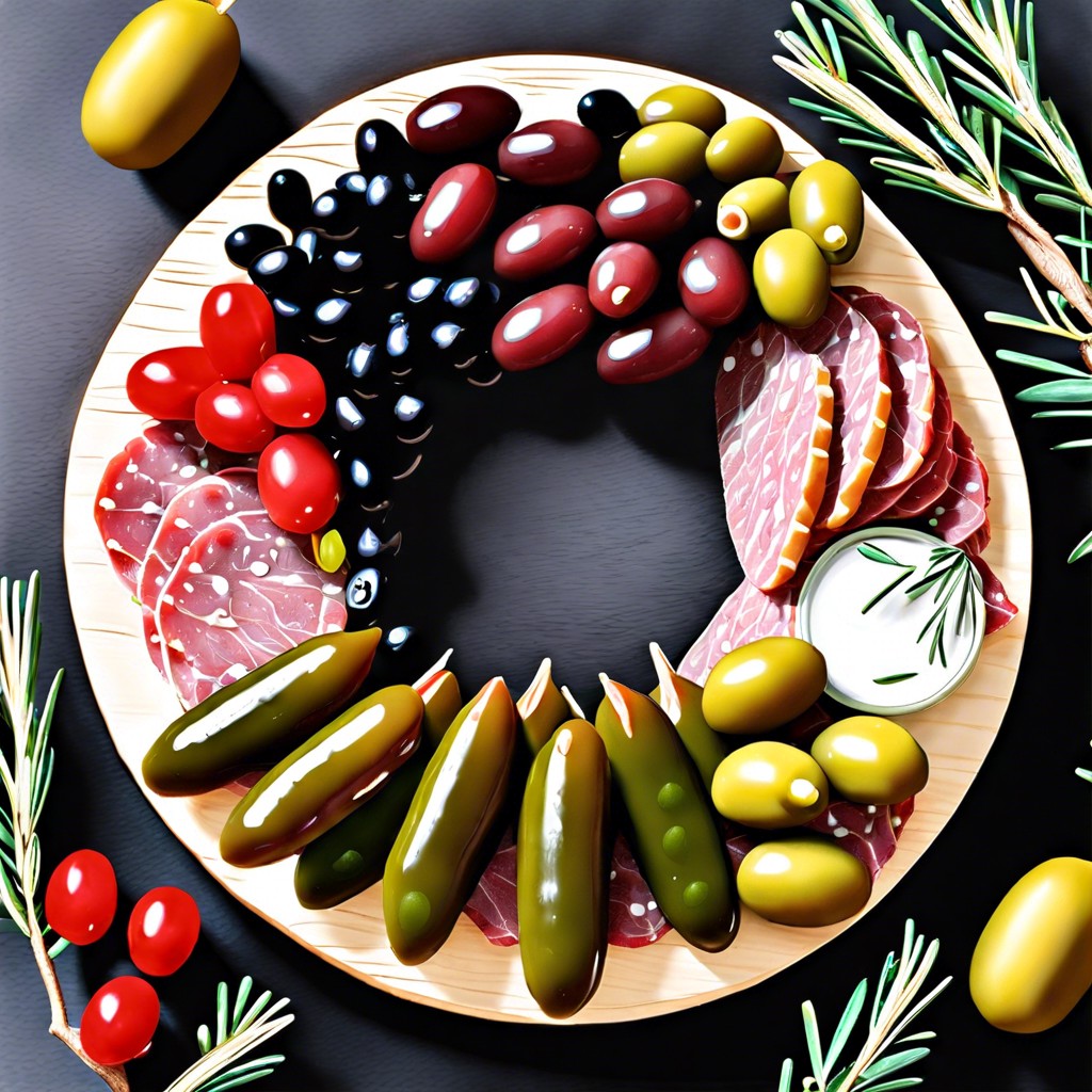 decorative mini pickles and olives