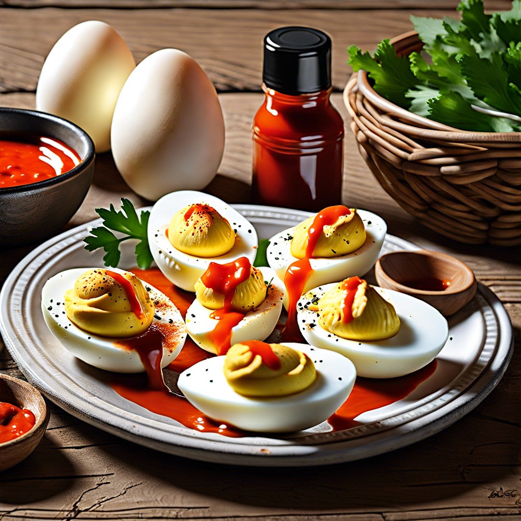 deviled eggs and hot sauce