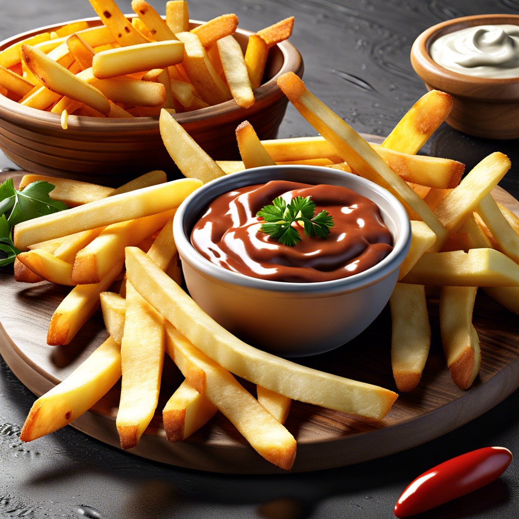 french fries and dipping sauces