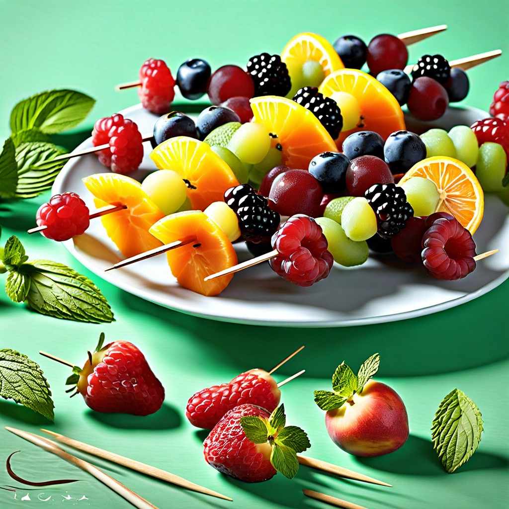 fresh fruit skewers with mint