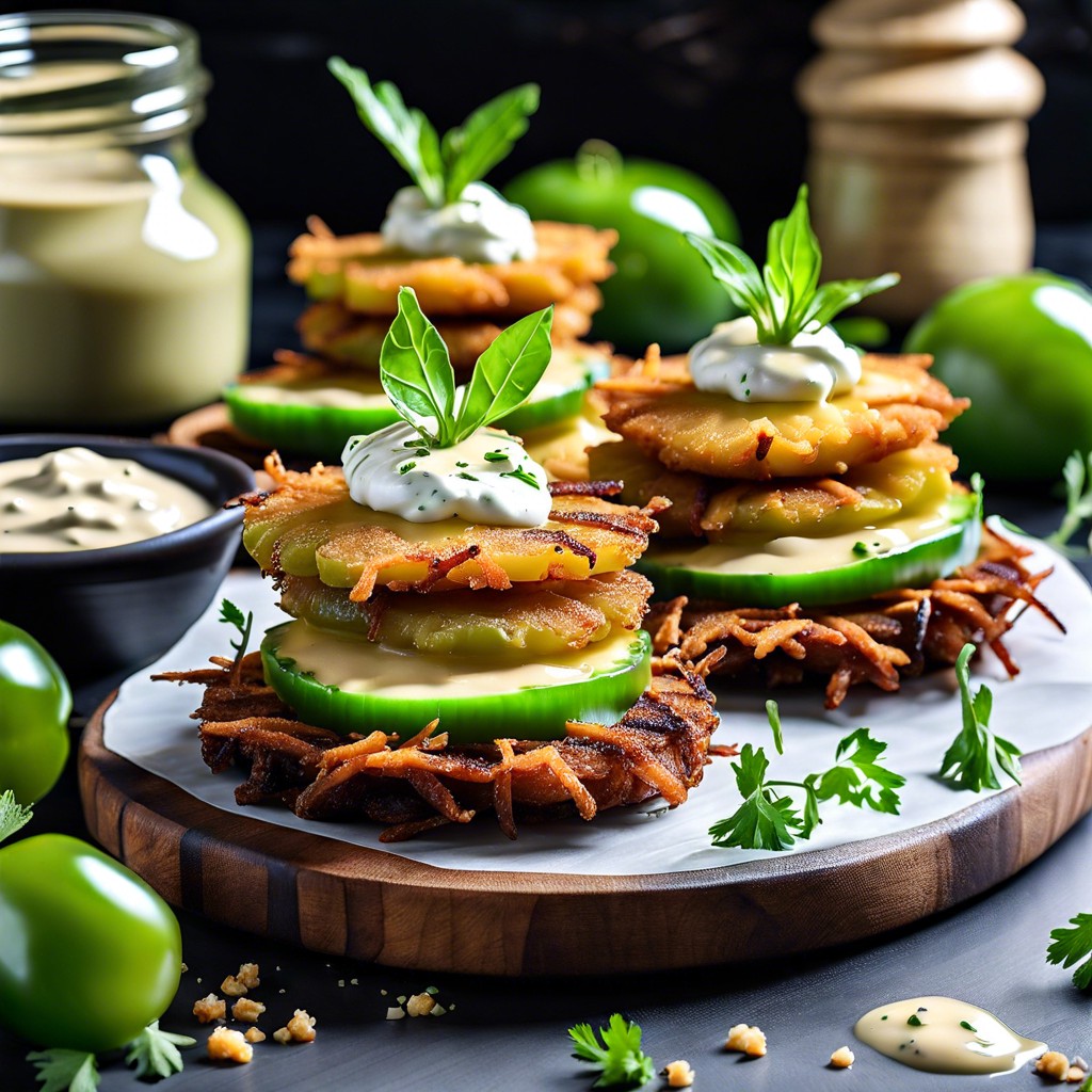 fried green tomato stacks with remoulade