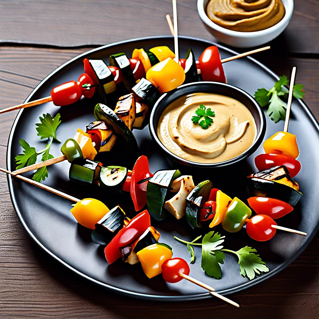 grilled vegetable skewers with hummus dip