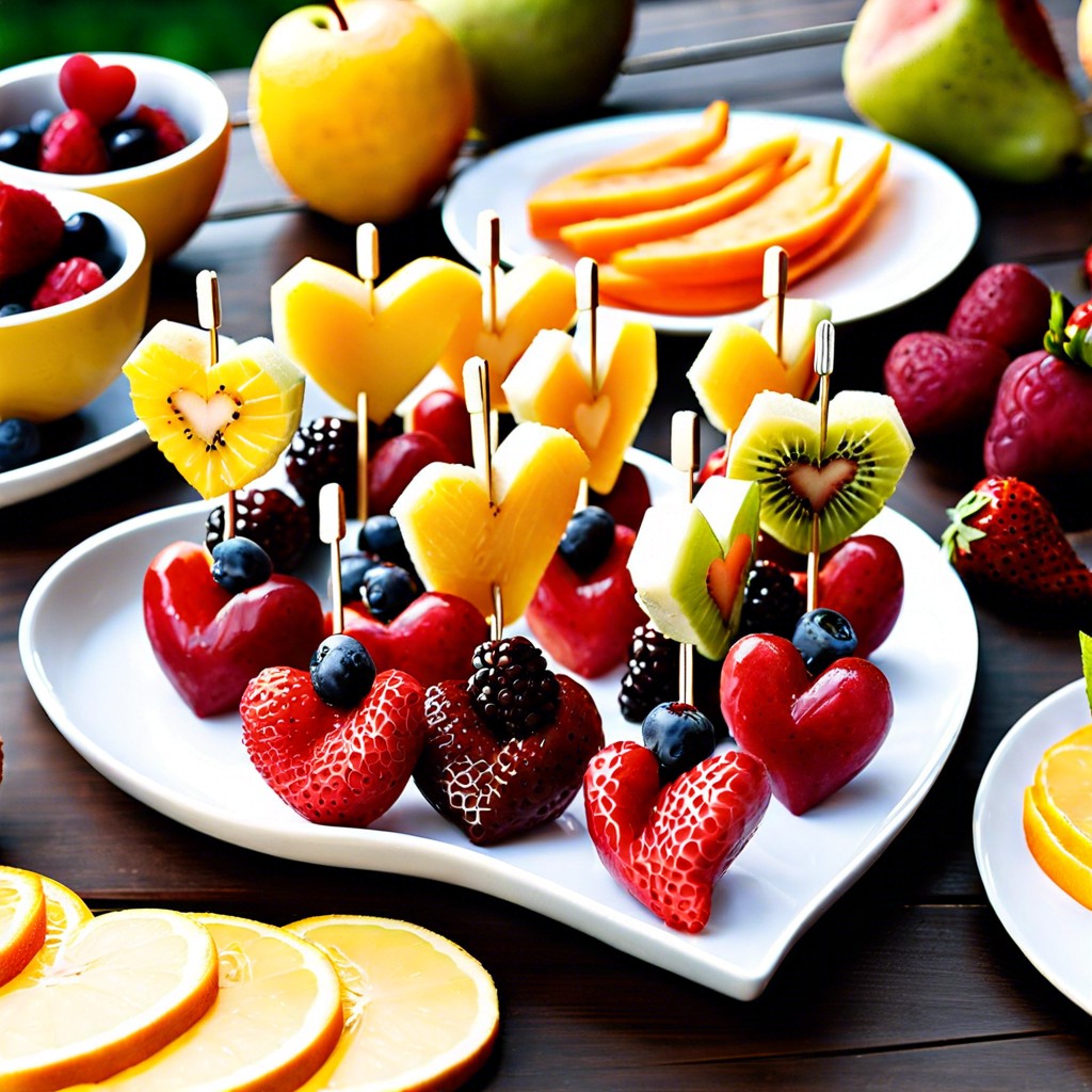 heart shaped fruit skewers