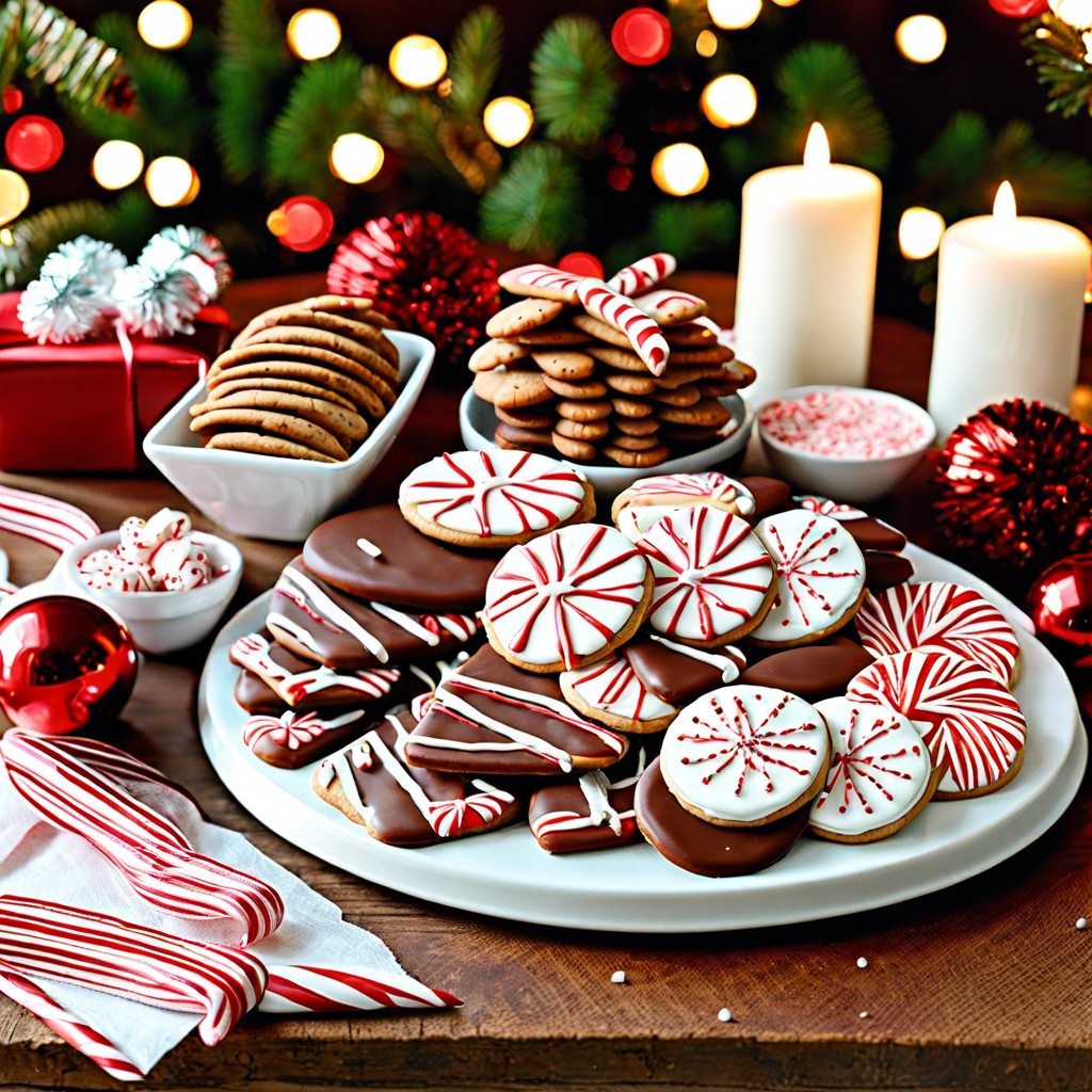 holiday themed cookies with peppermint bark