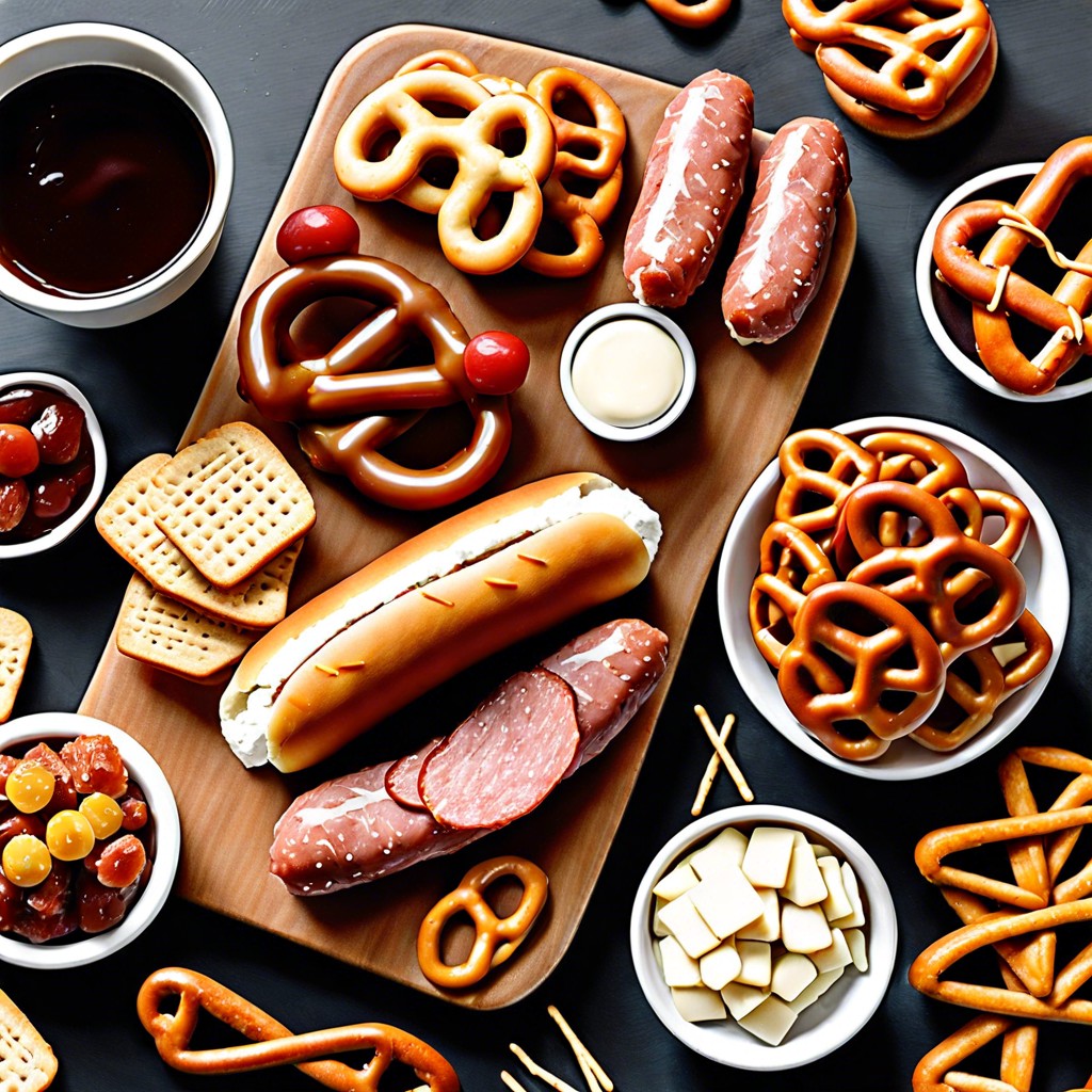 hot dog bites and pretzel pieces