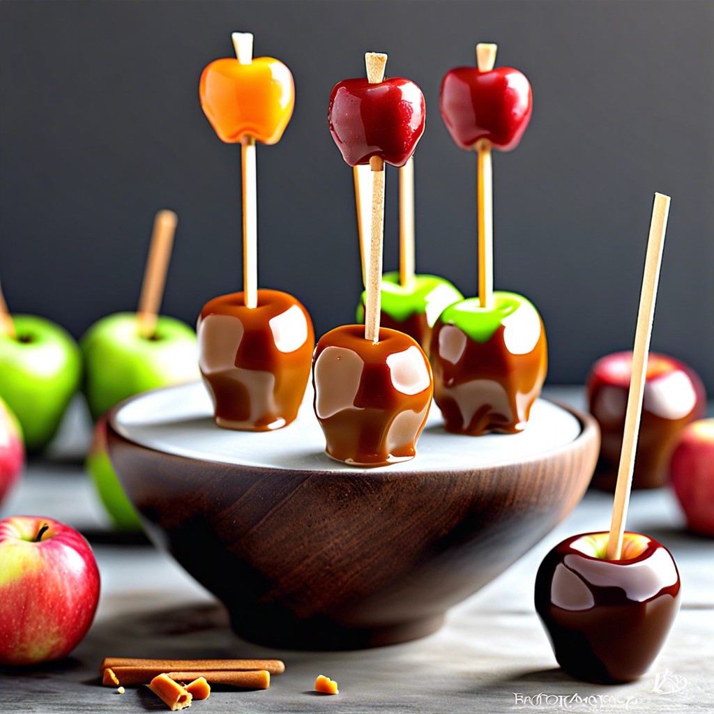 mini caramel apples on sticks