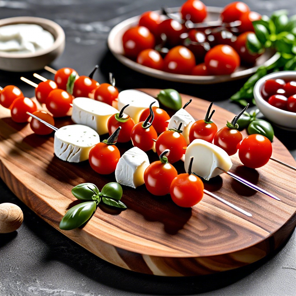 miniature mozzarella and cherry tomato skewers