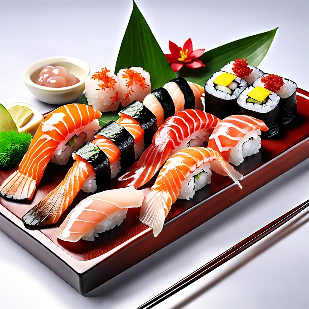 nigiri sushi with assorted seafood