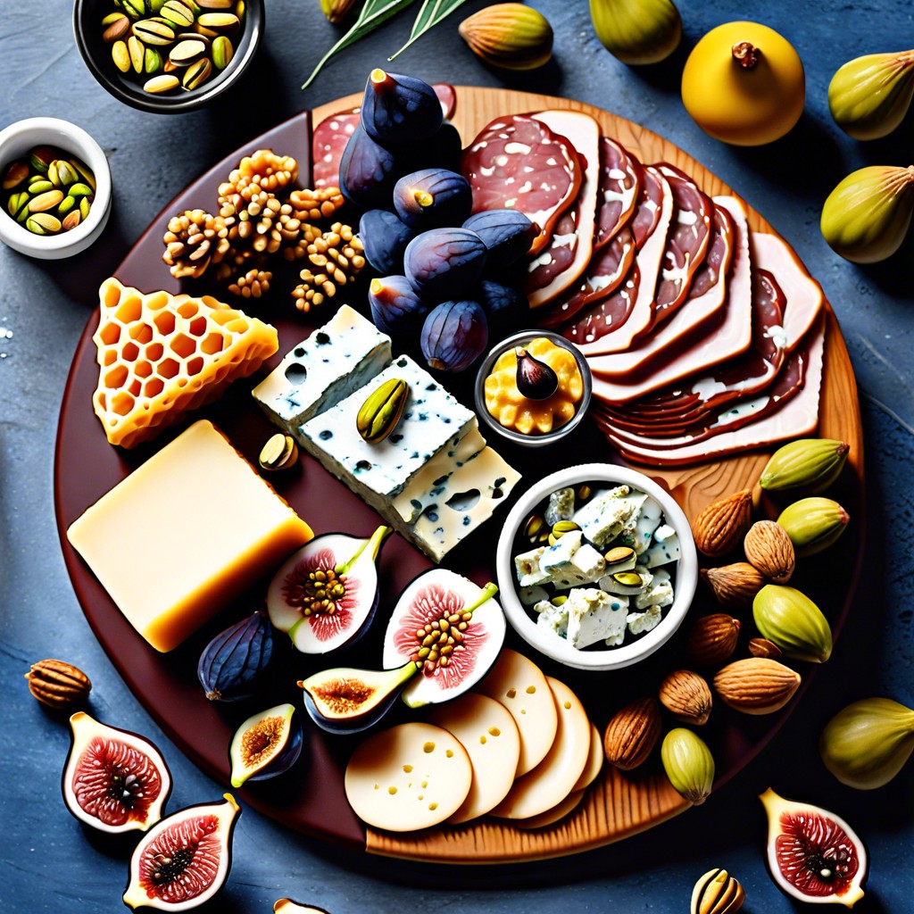 nutty amp fruity blue cheese honeycomb pistachios figs apple chips