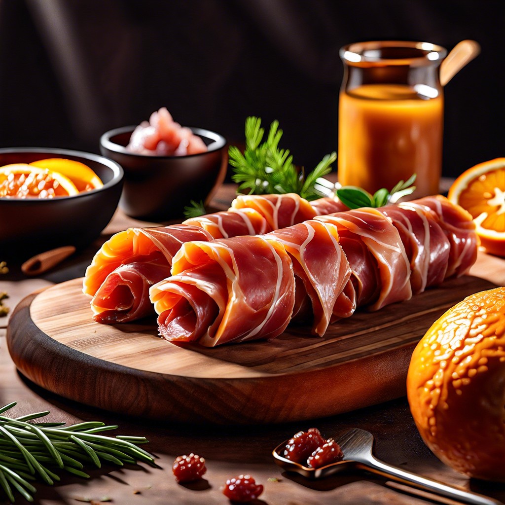 orange glazed prosciutto rolls