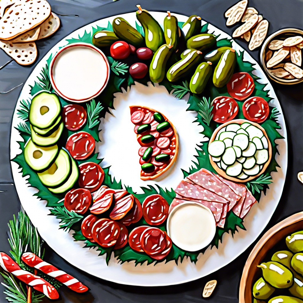 pepperoni and pickle wreath