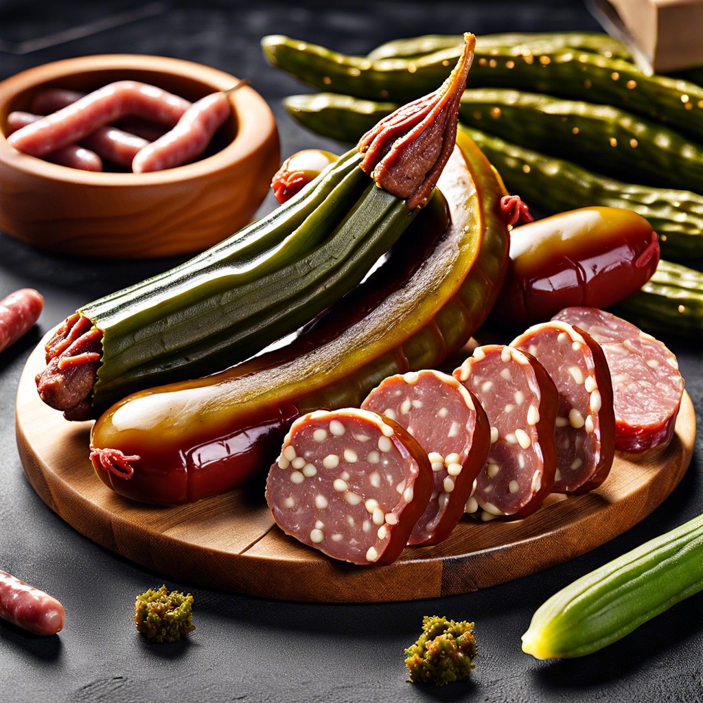 pickled okra and smoked sausage links