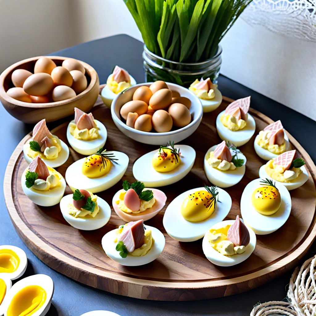 pink and blue deviled eggs