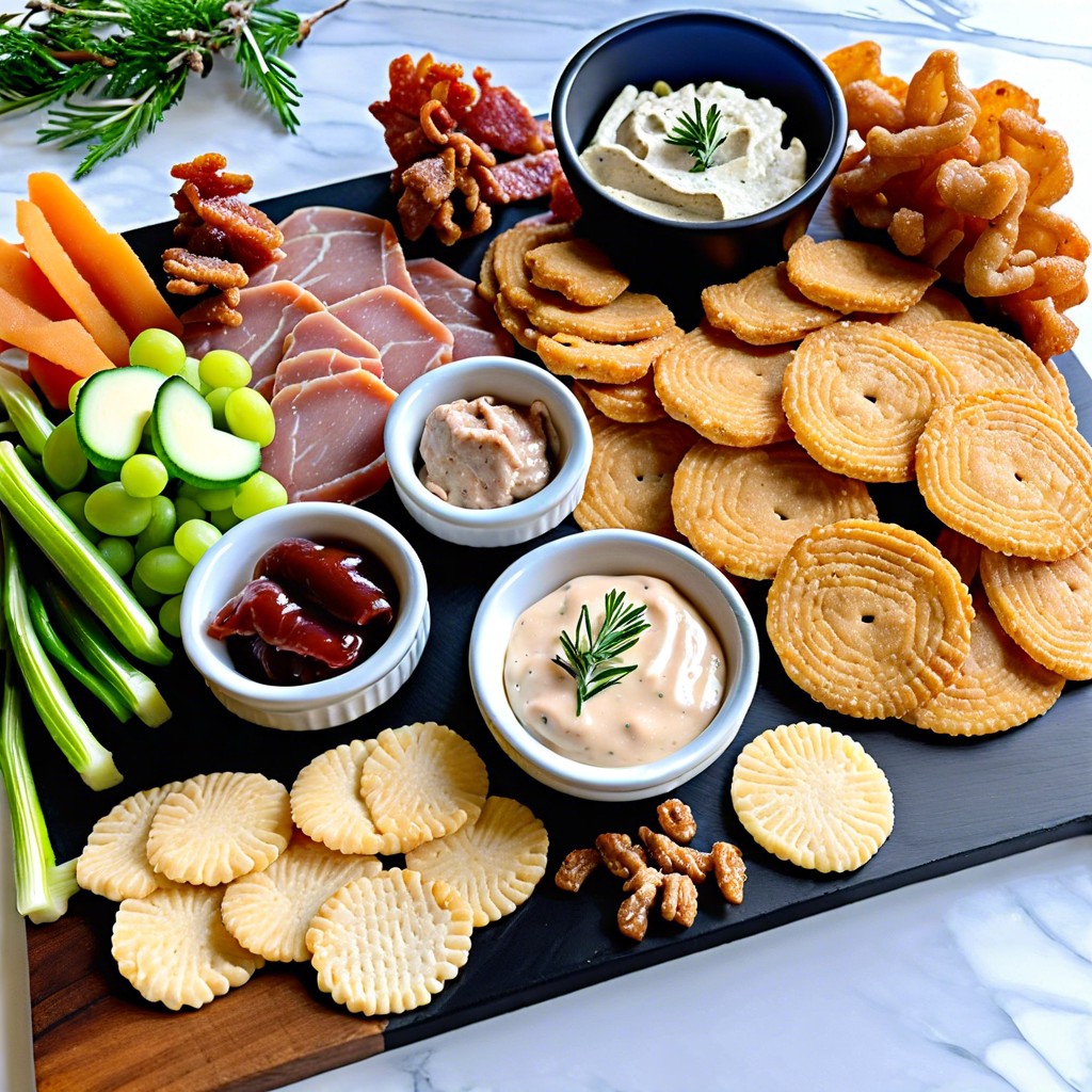 pork rinds with hot artichoke dip