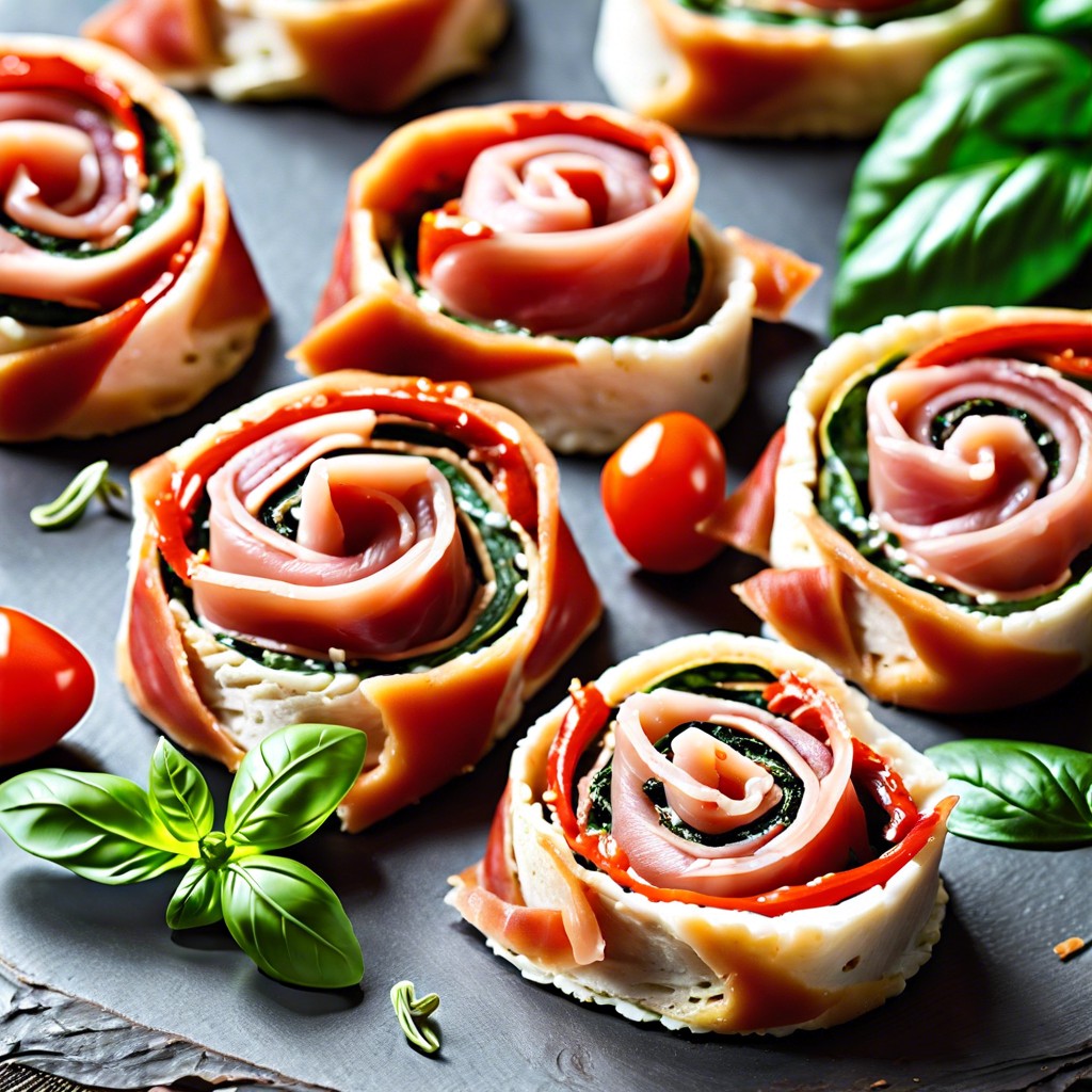 prosciutto roasted red pepper and basil pinwheels