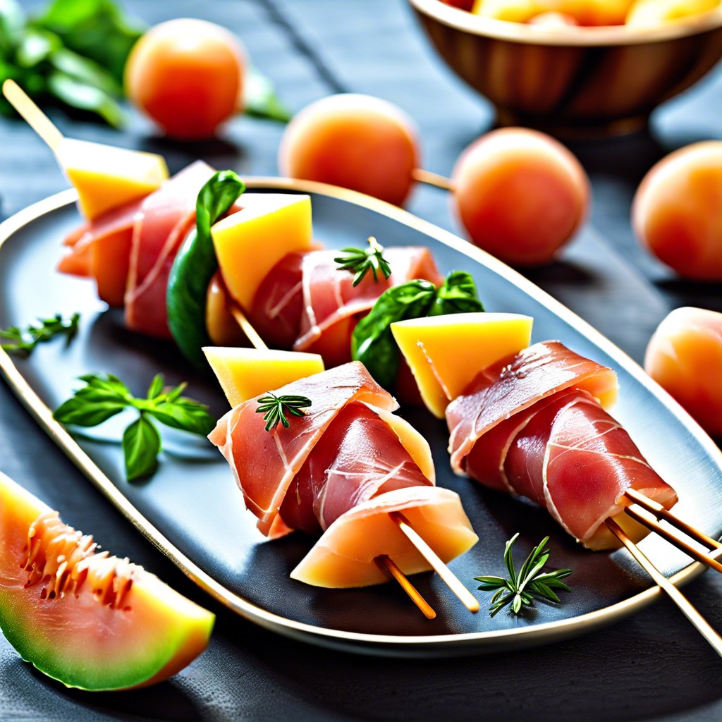 prosciutto wrapped melon skewers