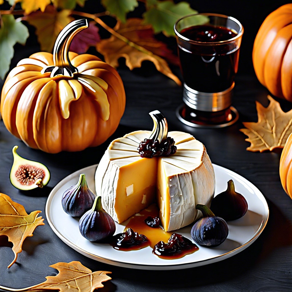 pumpkin shaped brie with fig jam