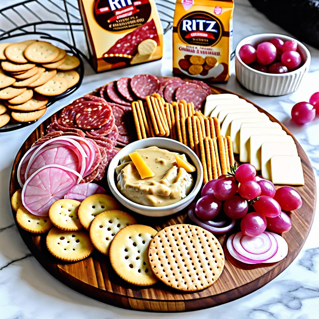 retro classics ritz crackers cheese whiz beef sticks pickled onions