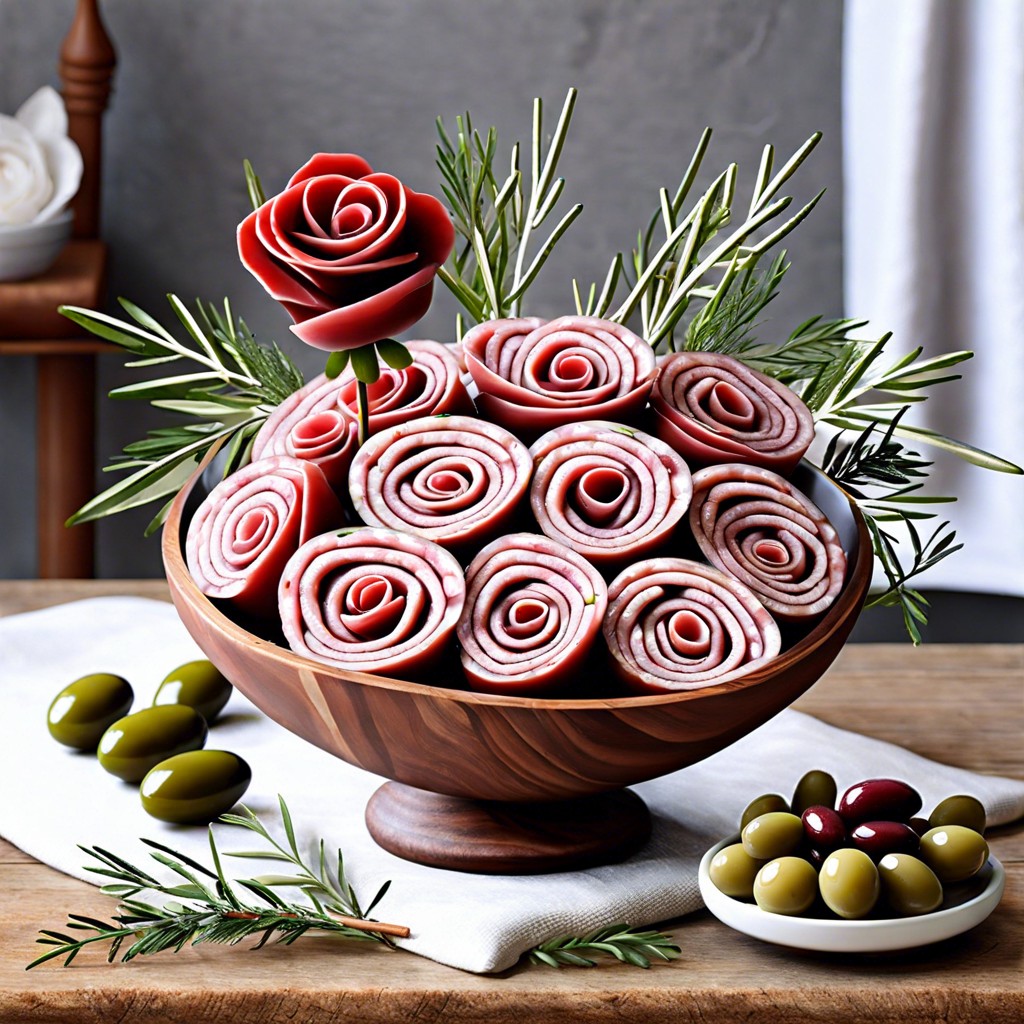 salami roses with olives