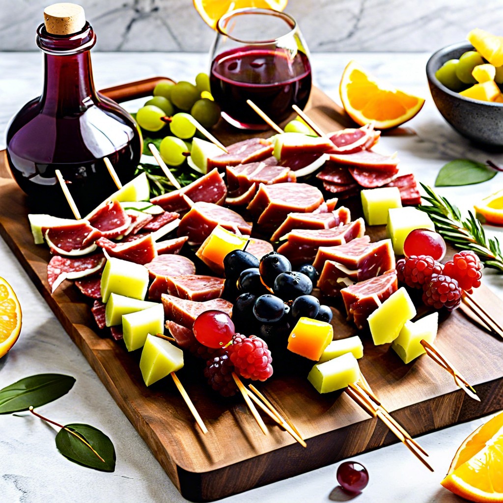 sangria with fruit and manchego skewers