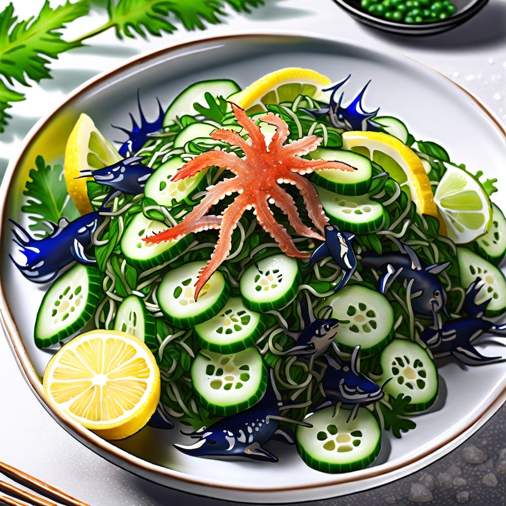 seaweed salad with shark cucumber slices