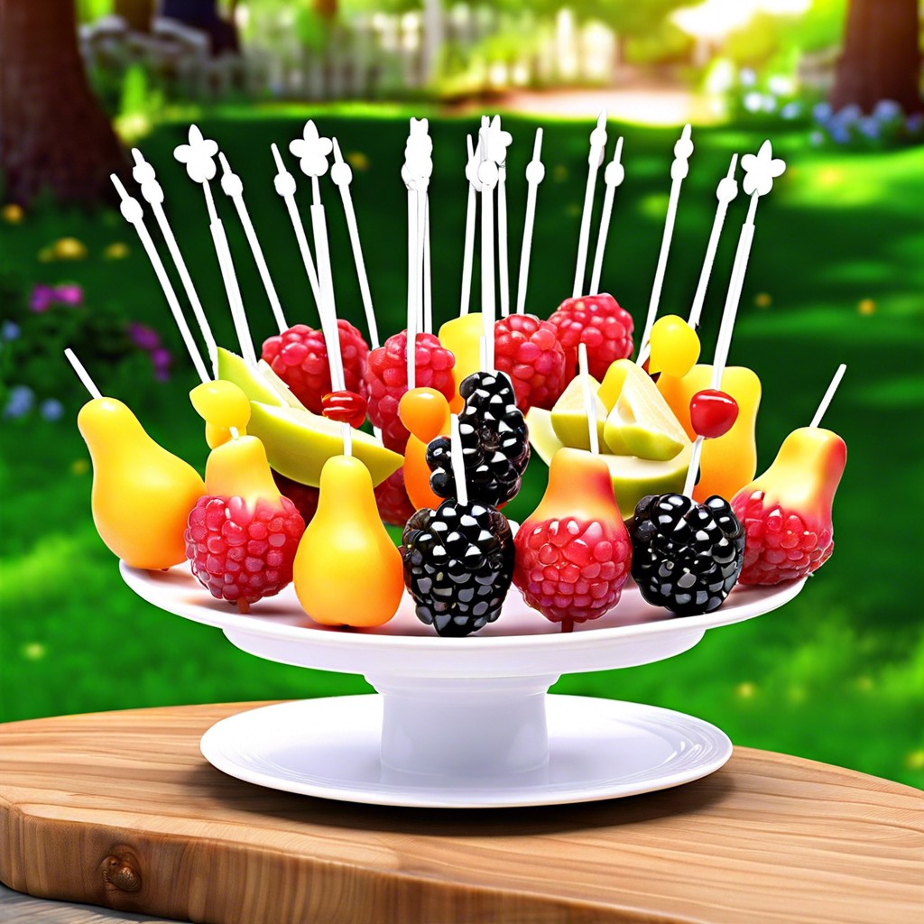 small fruit skewers with mickey handles