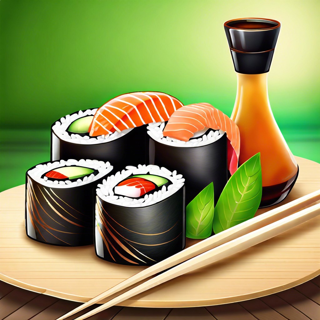 sushi rolls and soy sauce