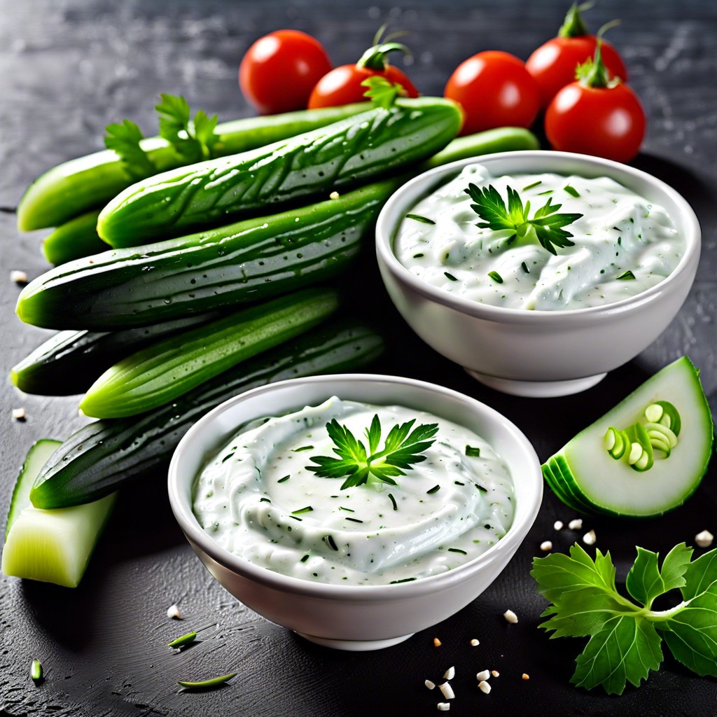 tzatziki sauce with cucumber sticks