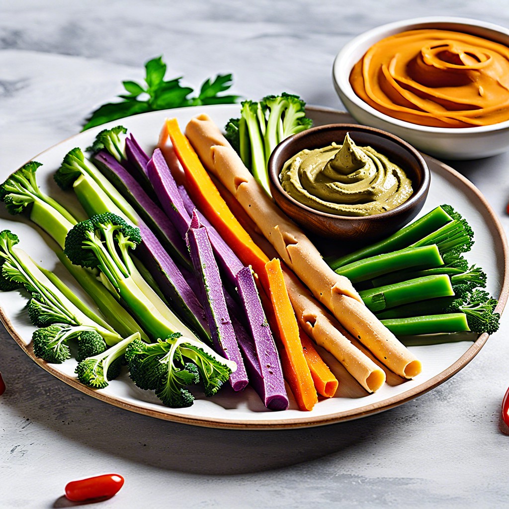 veggie sticks with rainbow hummus