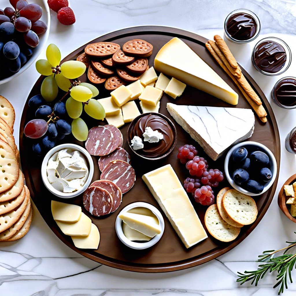 white elegance brie white chocolate cauliflower pears rice crackers