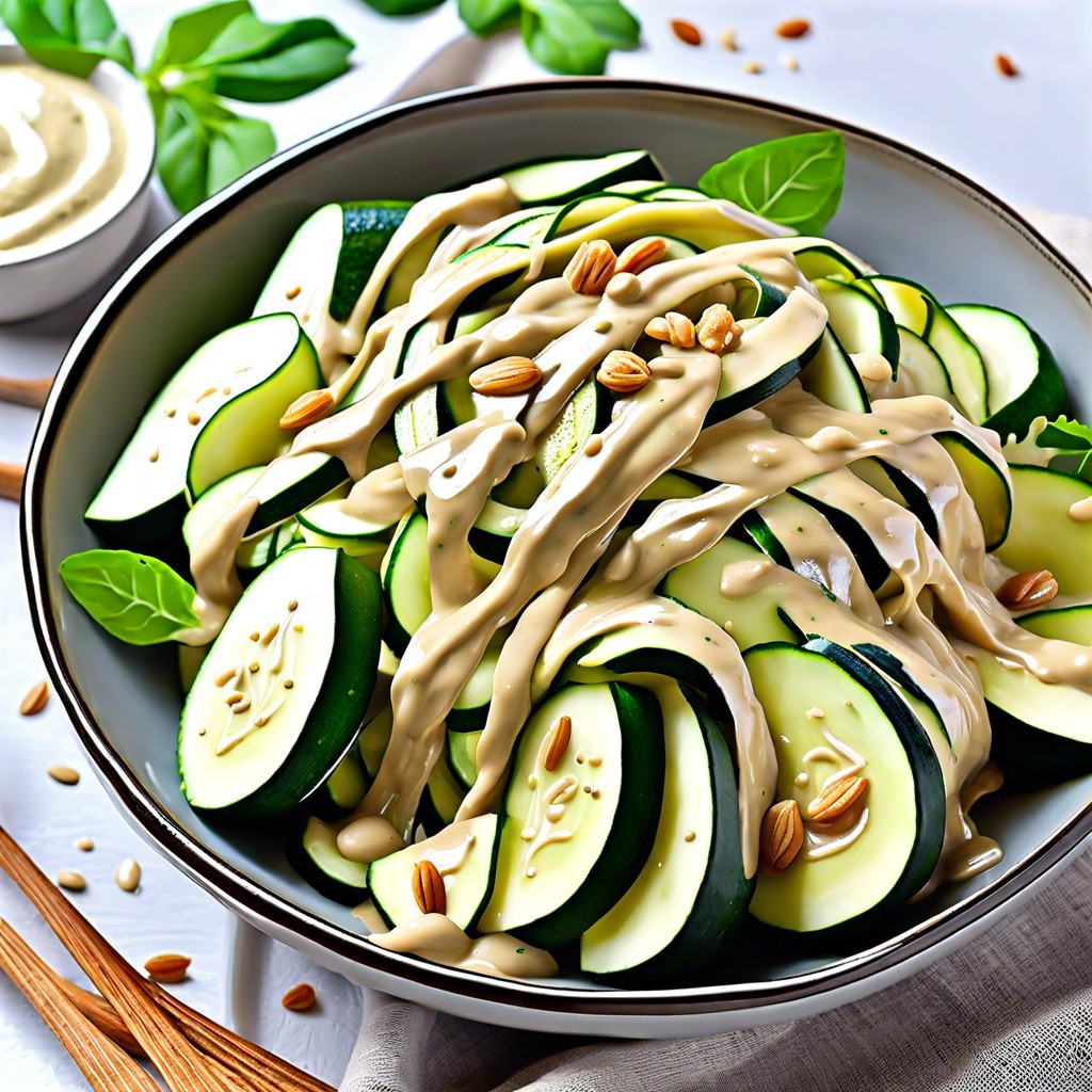 zucchini ribbons with lemon tahini dressing