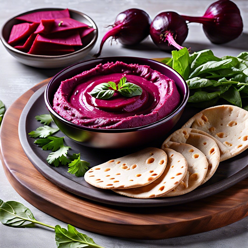 beet hummus with pita