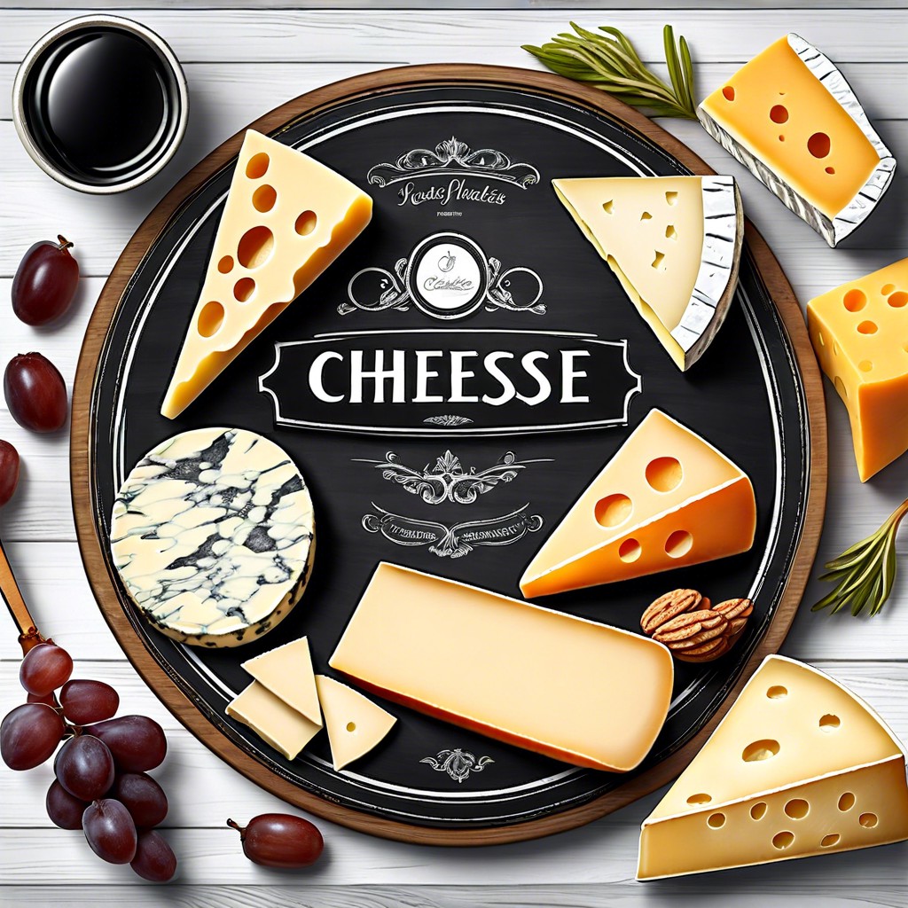 chalkboard with cheese labels written on