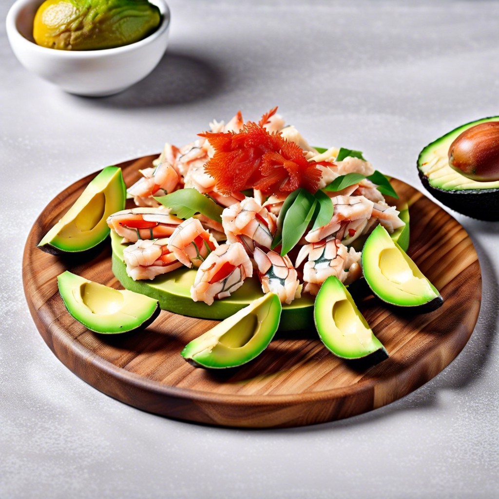 crab meat with avocado slices