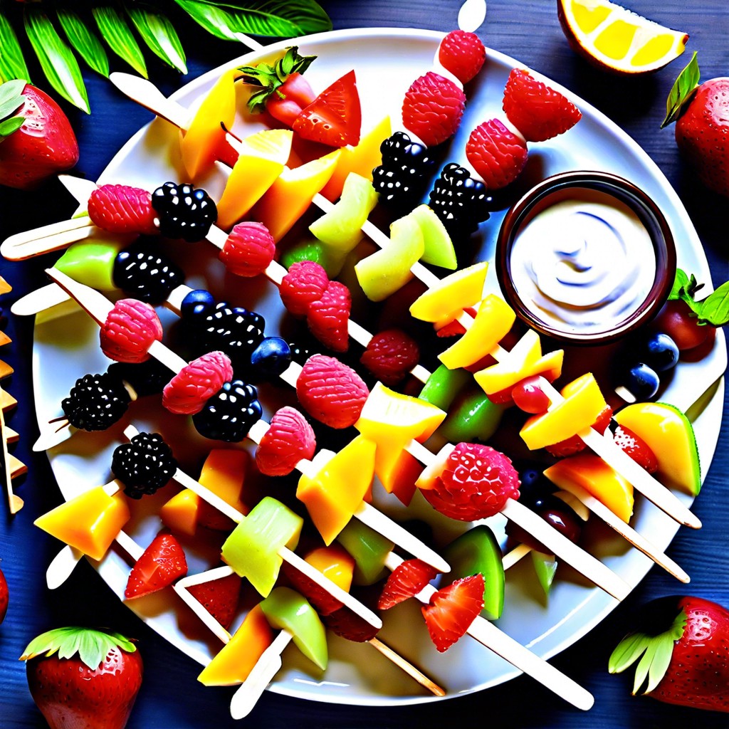 fruit kabobs with yogurt dip