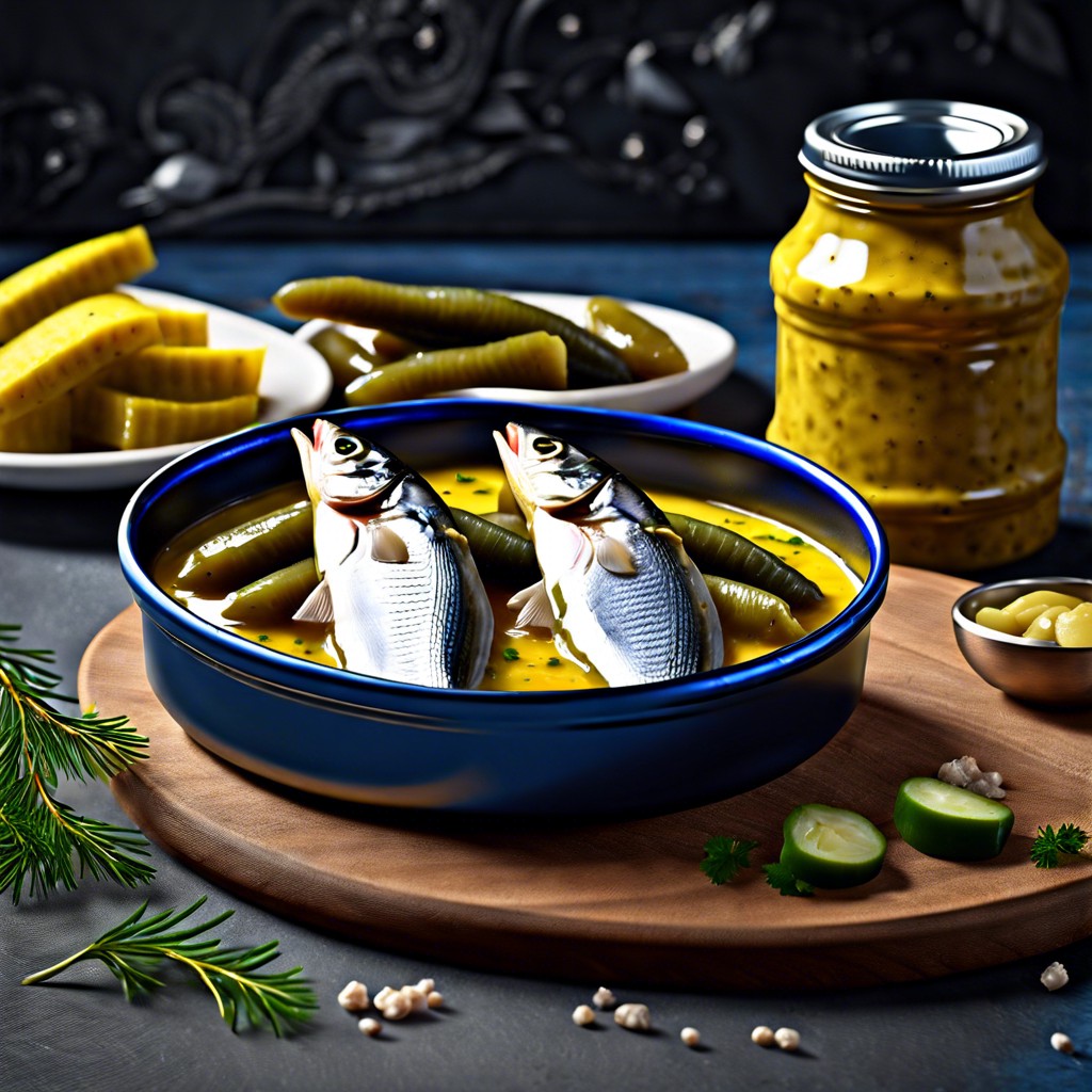 herring in mustard sauce with pickles