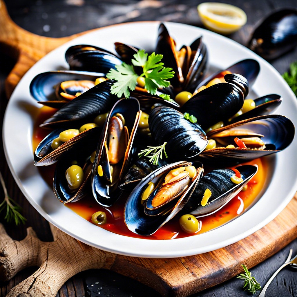 mussels in escabeche with olives