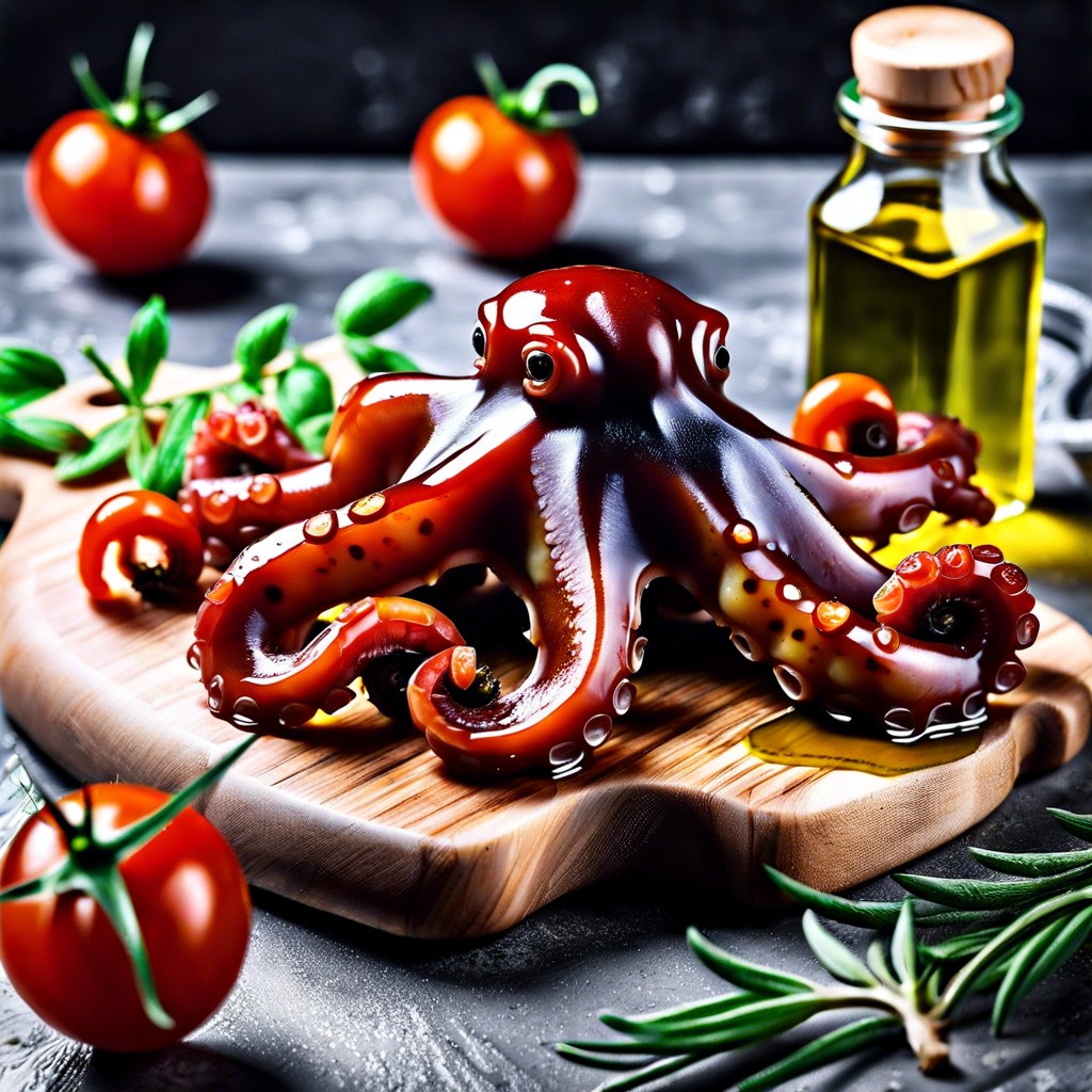 octopus in olive oil with cherry tomatoes