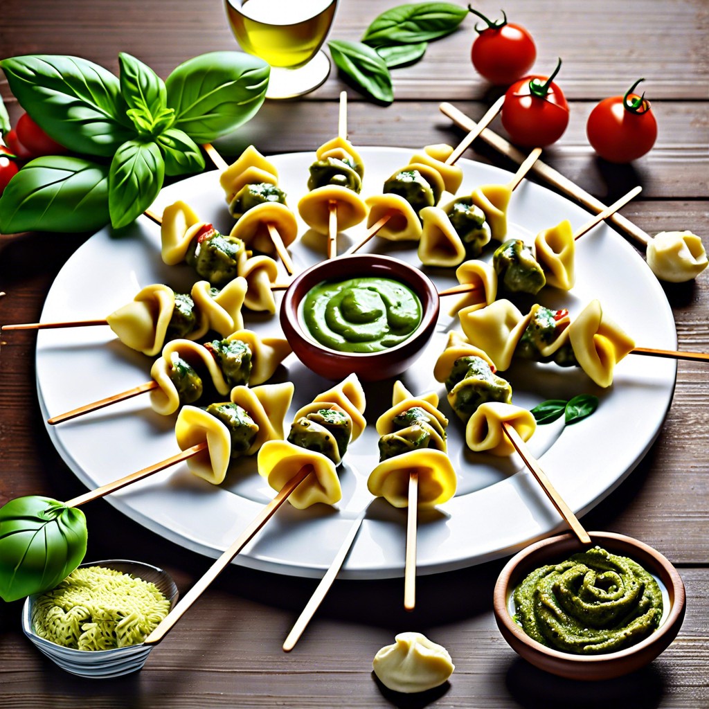 pesto tortellini skewers