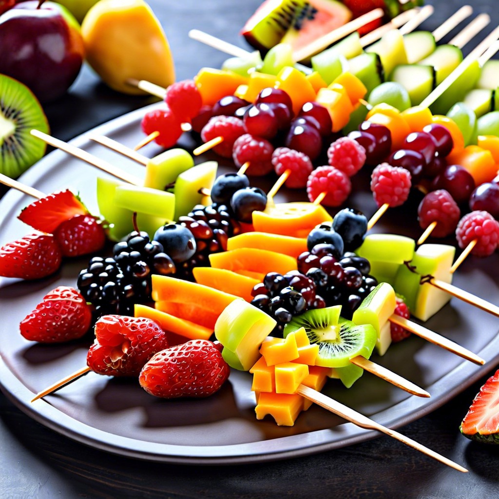 rainbow fruit and cheese skewers