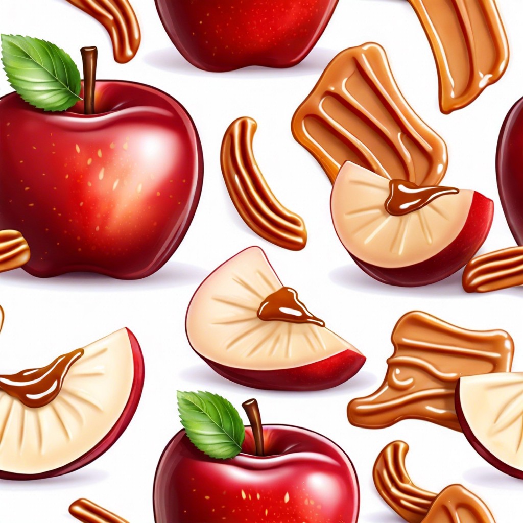 red apple slices with caramel dip