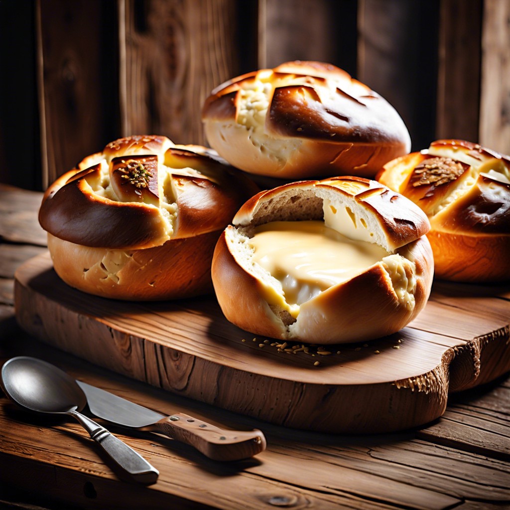 rustic bread bowls filled with cheese