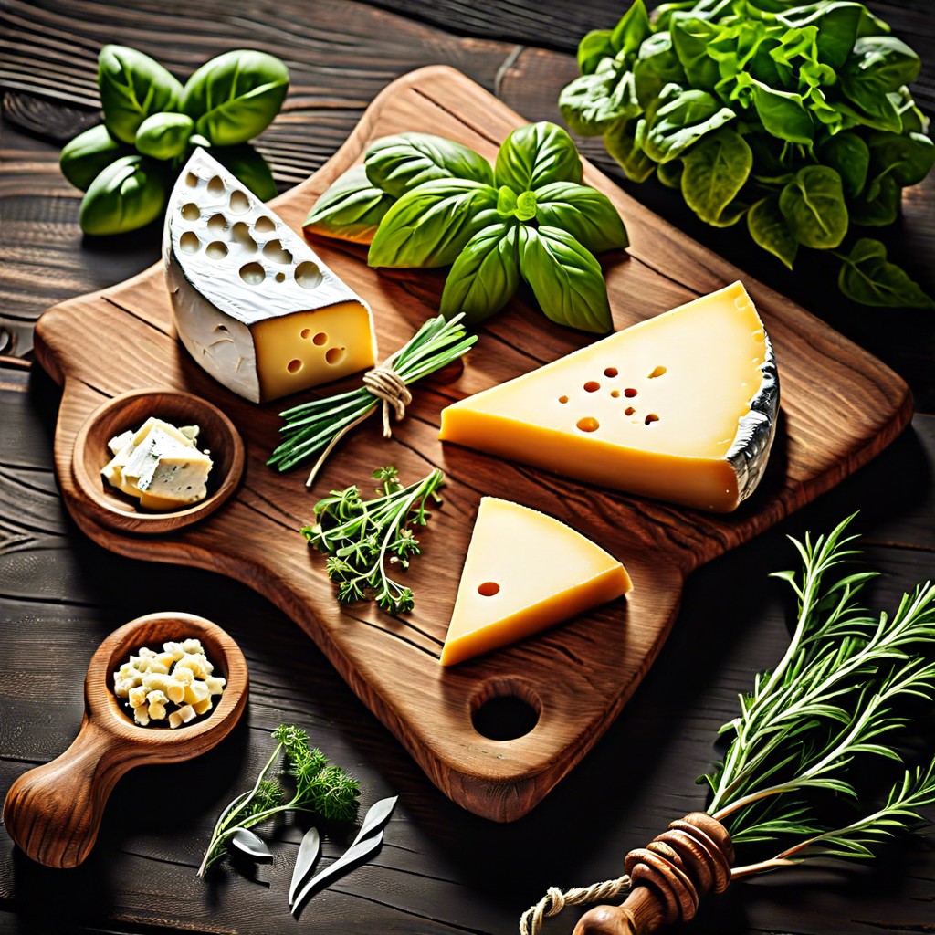 rustic wooden board with fresh herbs