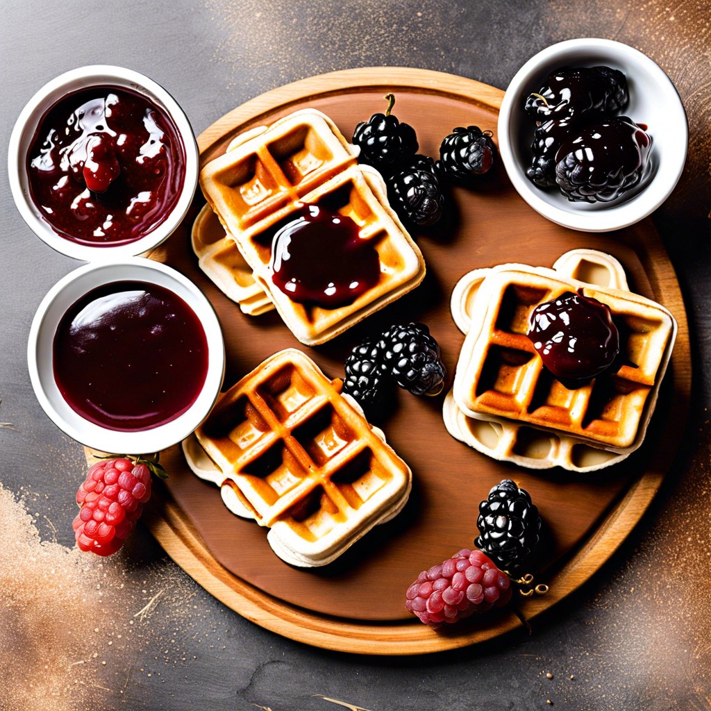 small jars of jam strawberry apricot blackberry