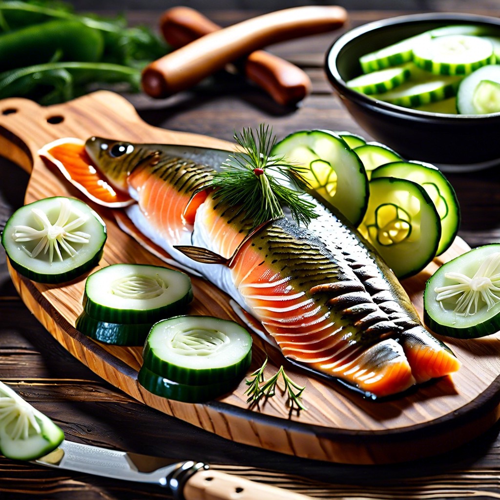 smoked trout with cucumber ribbons