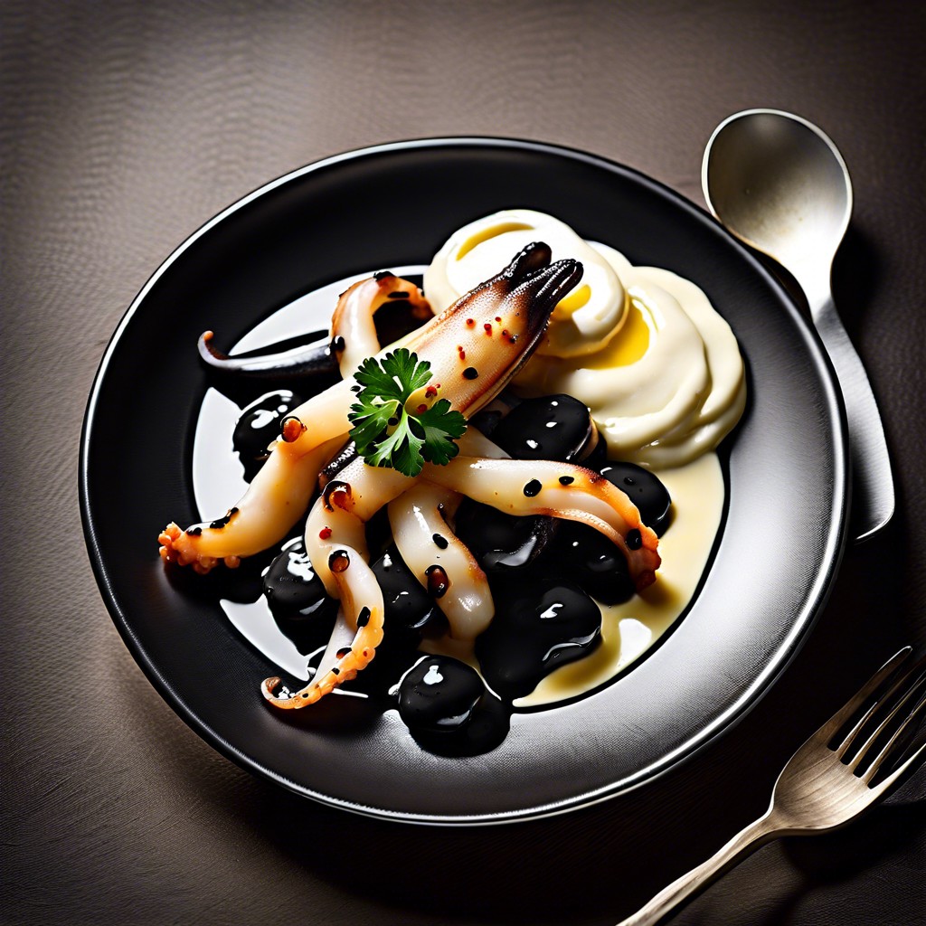 squid in ink sauce with garlic aioli