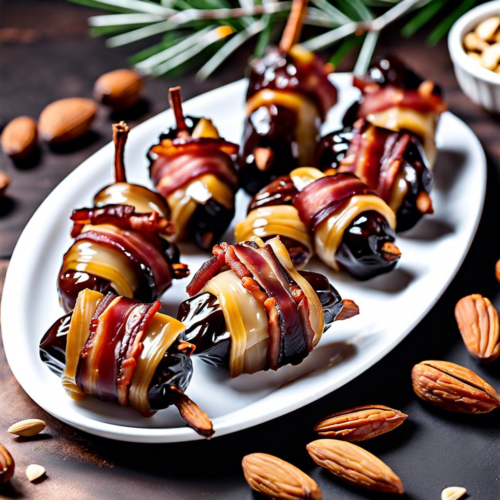 bacon wrapped dates with almond stuffing