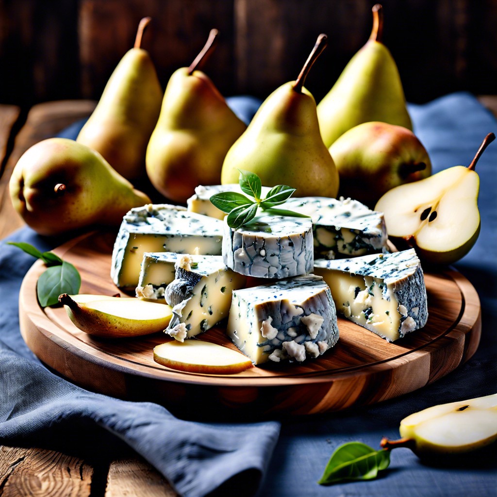 blue cheese with pear slices